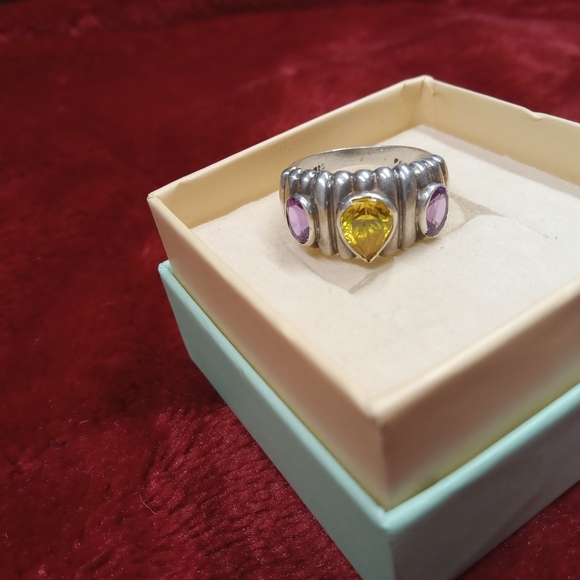 Sterling Silver PAJ Yellow & Purple Ribbed Ring - Picture 8 of 12